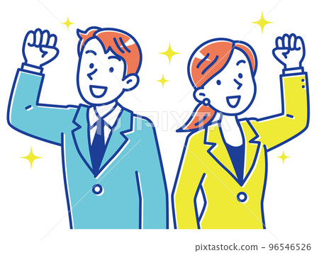 A set of young men and women businessmen doing a guts pose 96546526