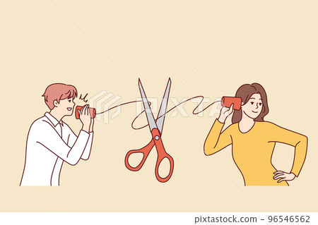 Scissors cut thread connecting couple talking  96546562