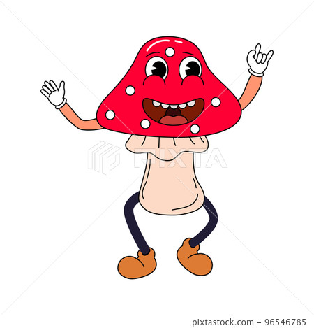 Mushroom funny retro comic Christmas character, gloved hands 96546785