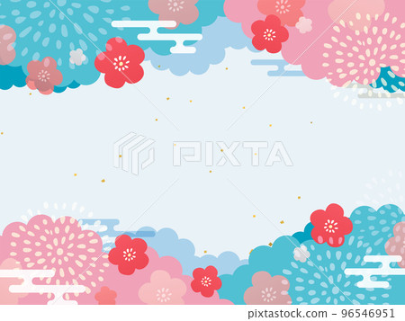 日本風格的梅花和雲彩背景圖像 96546951