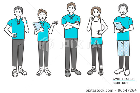 Vector illustration material of gym trainers and instructors working in sports gyms / diet / muscle training 96547264