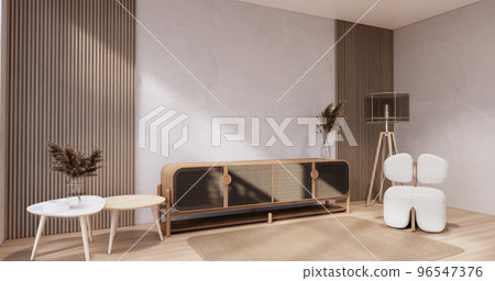 Living room, cabinet Tv and sofa armchair minimalist design muji style. 96547376