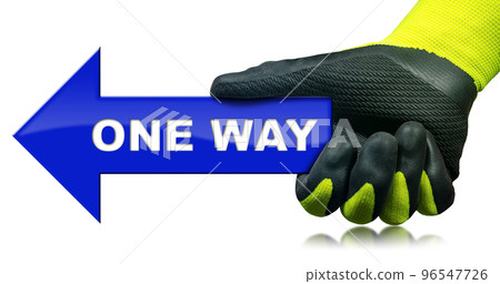 Gloved Hand Holding a One Way Road Sign Isolated on White Background Gloved Hand Holding a One Way Road Sign Isolated on White Background 96547726