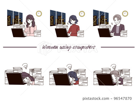 Set of women who suffer from overtime 96547870