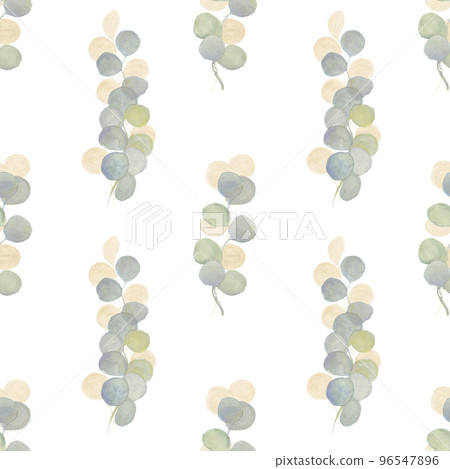 Seamless watercolor floral pattern - a composition of golden and green leaves and branches of eucalyptus. Perfect for wrappers, wallpapers, postcards, greeting cards, wedding invitations Seamless watercolor floral pattern - a composition of golden and green leaves and branches of eucalyptus. Perfect for wrappers, wallpapers, postcards, greeting cards, wedding invitations 96547896