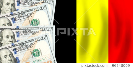 Dollars on flag of Belgium, Belgium finance, subsidies, social support, GDP concept 96548009