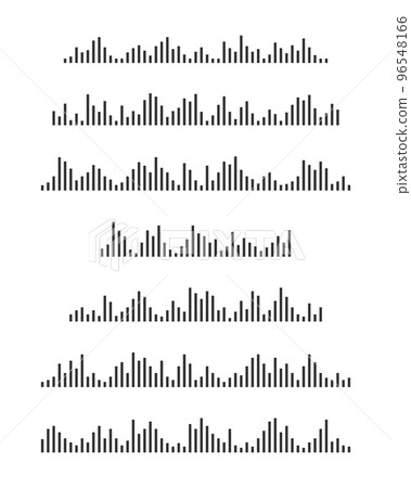 Set of sound wave icons. Signal frequency signs. Pulse pictograms. Voice messages symbols. Audio player graphic elements. Online messenger, radio, podcast mobile app interface 96548166