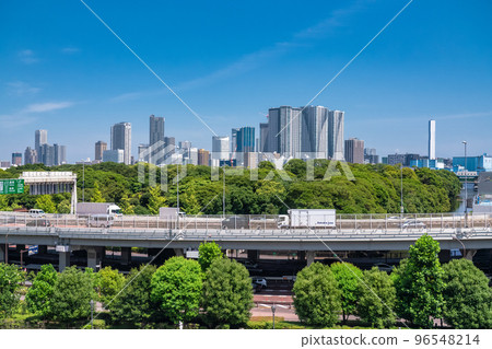"Tokyo" Scenery of Tokyo Bay Area Tower Mansion and Expressway 96548214