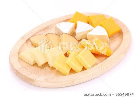 Cheese Platter Hors D'oeuvre Gouda Red Cheddar Camembert Bright Background 96549074