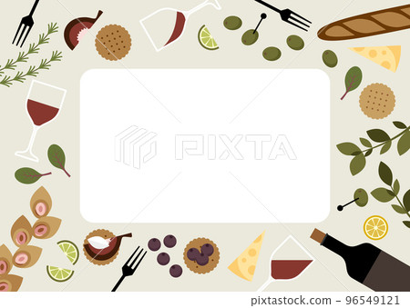 Lively frame illustration of red wine and snacks Lively frame illustration of red wine and snacks 96549121