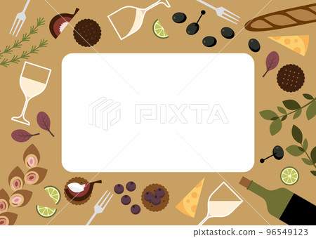 Lively frame illustration of white wine and snacks 96549123
