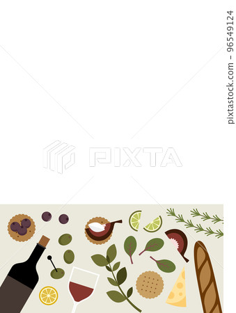 Frame illustration of red wine and snacks Vertical Frame illustration of red wine and snacks Vertical 96549124