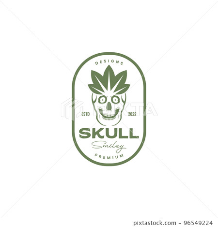 scare skull smile with leaf badge logo design vector scare skull smile with leaf badge logo design vector 96549224