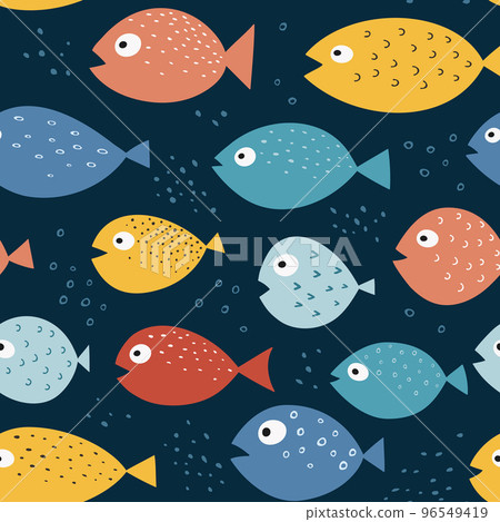 Seamless pattern with cute colorful fish. Simple flat vector illustration. Seamless pattern with cute colorful fish. Simple flat vector illustration. 96549419