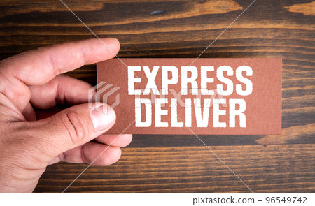 EXPRESS DELIVER. Brown piece of paper with a text EXPRESS DELIVER. Brown piece of paper with a text 96549742