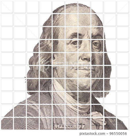 Collage with Portrait of U.S. president Benjamin Franklin 96550056