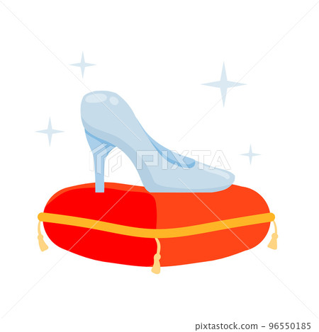 Crystal slipper on red pillow. Crystal slipper on red pillow. 96550185