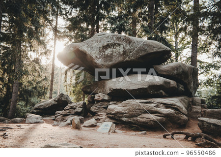 "Chybotek", rock formation in Izera mountains, Poland. 96550486