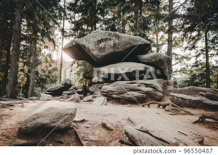"Chybotek", rock formation in Izera mountains, Poland. "Chybotek", rock formation in Izera mountains, Poland. 96550487