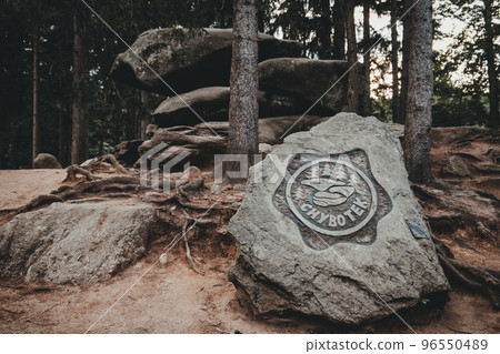 "Chybotek", rock formation in Izera mountains, Poland. "Chybotek", rock formation in Izera mountains, Poland. 96550489