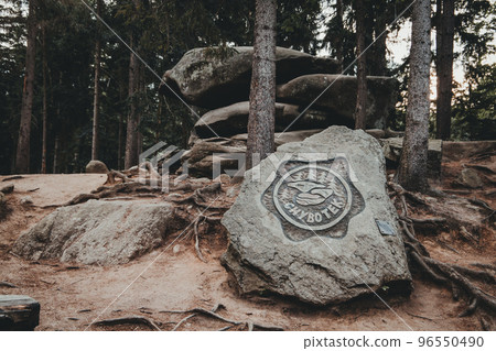 "Chybotek", rock formation in Izera mountains, Poland. "Chybotek", rock formation in Izera mountains, Poland. 96550490