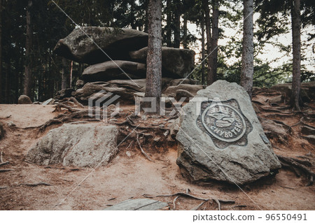 "Chybotek", rock formation in Izera mountains, Poland. 96550491