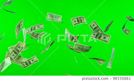 Falling Banknotes Dollars on Green Screen Background Falling Banknotes Dollars on Green Screen Background 96550861