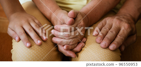 Hands of three generations close up Hands of three generations close up 96550953