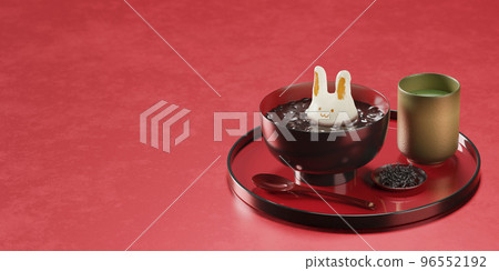 Oshiruko set with rabbit rice cake / Image of New Year's dishes with copy space Oshiruko set with rabbit rice cake / Image of New Year's dishes with copy space 96552192
