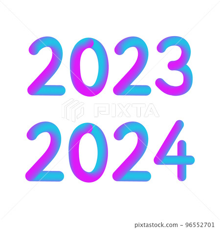 Happy new year 2023 2024 future metaverse neon text neon with metal effect, numbers and futurism lines. Vector greeting card, banner, congratulation poster 3d illustration. Modern trendy electronic 96552701