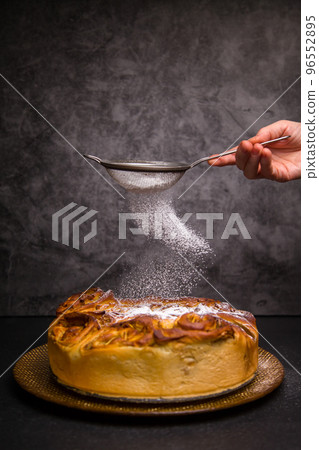 Apple Pie. Powdered Sugar. Dark Background 96552895