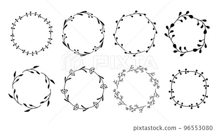 collection of floral round frames with line for text and quote. set of frame with plant silhouette for wedding invitations and monograms. isolated vector illustration. collection of floral round frames with line for text and quote. set of frame with plant silhouette for wedding invitations and monograms. isolated vector illustration. 96553080