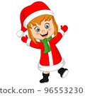 Cartoon little girl wearing santa claus costume 96553230