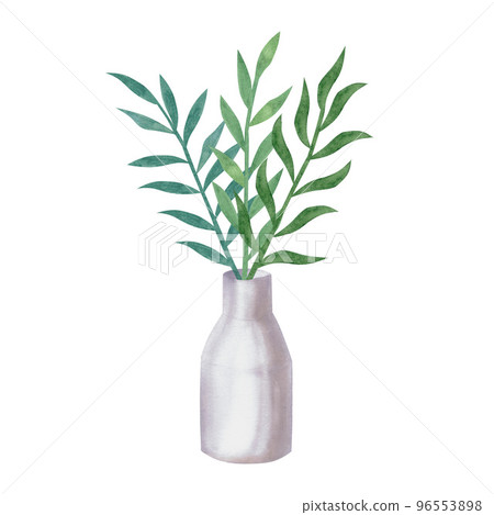 Watercolor floral illustrations. Bouquet with abstract palm green leaves in a vase. Botanical clipart. Perfect for wedding invitations, greeting cards Watercolor floral illustrations. Bouquet with abstract palm green leaves in a vase. Botanical clipart. Perfect for wedding invitations, greeting cards 96553898