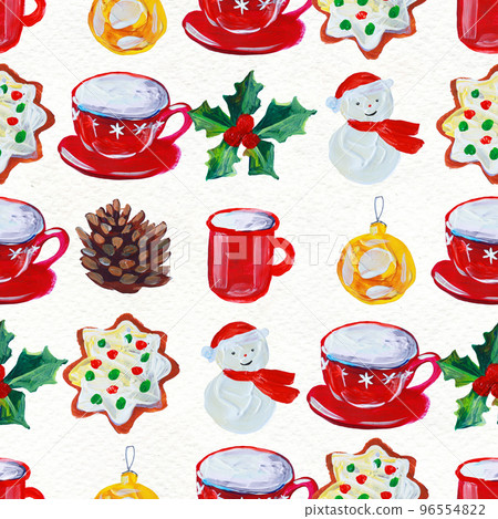 Watercolor Christmas seamless pattern. Hand painted holiday objects 96554822