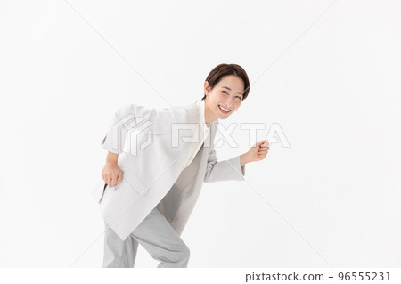 Running woman white background Running woman white background 96555231