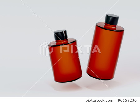Two plastic shampoo bottles floating on gray background 3D render mockup 96555236