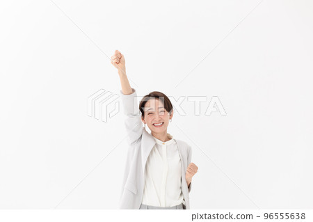 Guts pose fighting back female white background 96555638