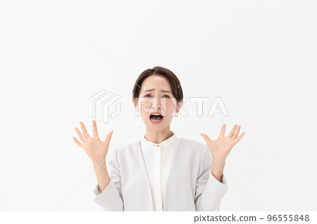 Surprised woman white background 96555848