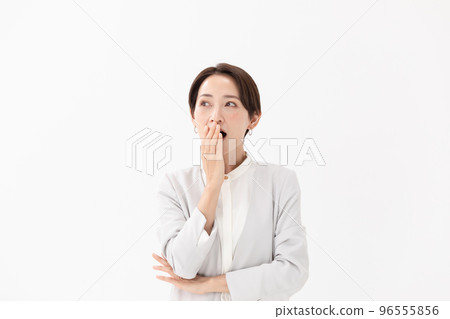 Surprised woman white background 96555856