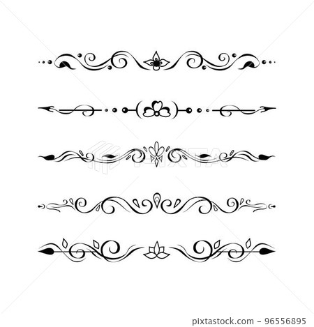 Ornate retro text delimiters, paragraph dividers, page footer decoration lines, borders, vignettes 96556895