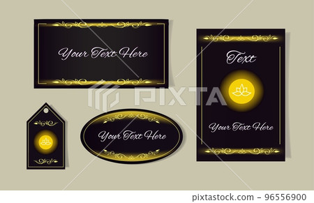 Shiny editable black and golden invitation, card, flyer, business card, sticker, tag template design with hand drawn floral vignette frames 96556900