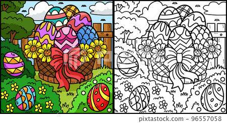 Easter Egg Basket Coloring Page Illustration Easter Egg Basket Coloring Page Illustration 96557058