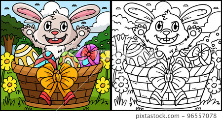 Bunny Easter Eggs in the Basket Illustration Bunny Easter Eggs in the Basket Illustration 96557078