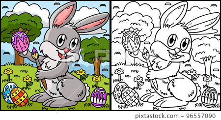 Bunny Painting Easter Egg Coloring Illustration 96557090