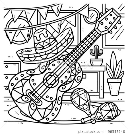 Cinco de Mayo Guitar And Maracas Coloring Page  96557248