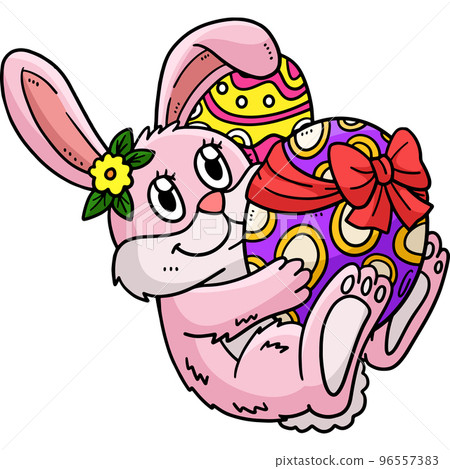 Bunny Hugging Easter Egg Cartoon Colored Clipart  96557383