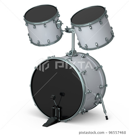 Set of realistic drums with pedal on white background. 3d render concept of musical instrument, drum machine. Set of realistic drums with pedal on white background. 3d render concept of musical instrument, drum machine. 96557468