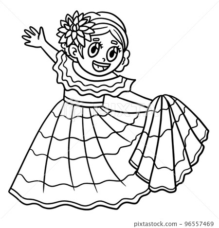 Cinco de Mayo Mexican Girl Dancing Isolated Cinco de Mayo Mexican Girl Dancing Isolated 96557469