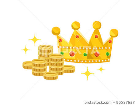 golden crown of the king flat polygon illustration with coins 96557687